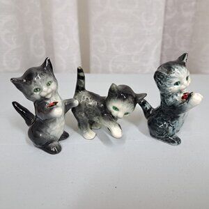 Vintage Goebel Gray Kittens Cats w/ Ladybugs Figurines Porcelain West Germany
